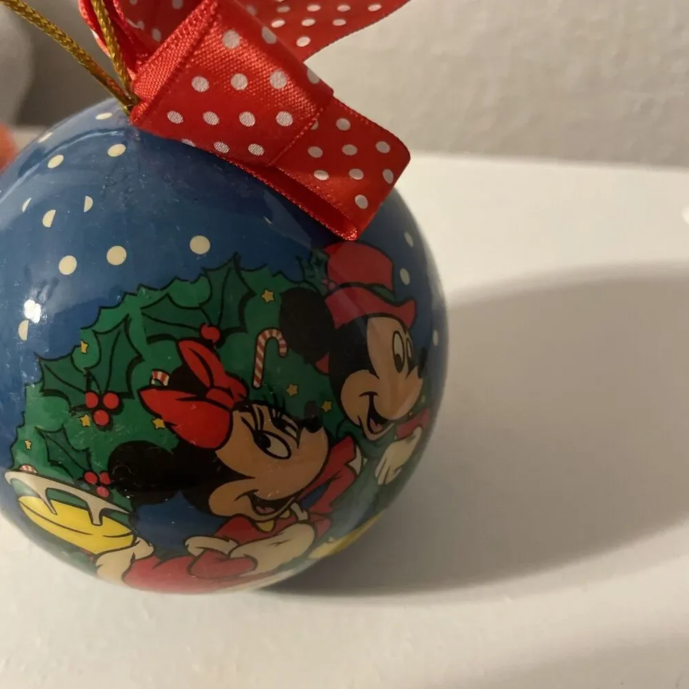 Enesco Disney Mickey Minnie 1996 Christmas Ornament Ball Blue Ice Skating